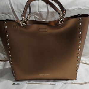 Karl Lagerfeld Brown Studded Tote Bag
